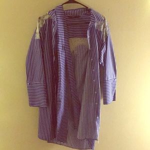 Zara blue stripe long sleeve shirt dress